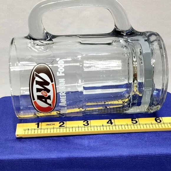 A&W Root Beer Glass Mug All American Food Logo 6" Tall Heavy Clear Glass Vintage - Picture 8 of 8